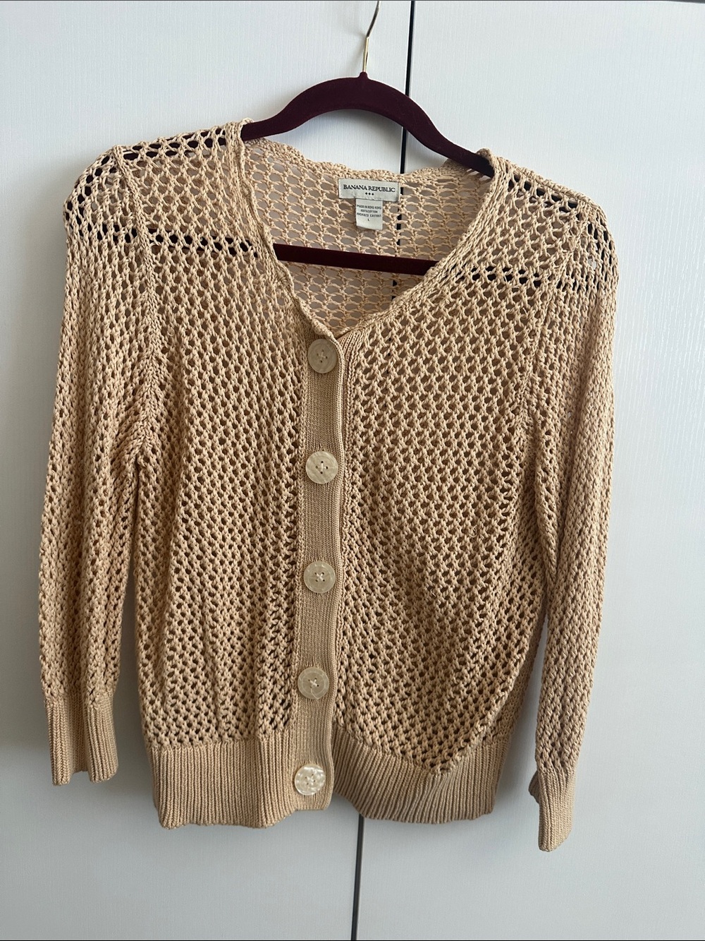 Banana Republic Open-Knit Cream Button Cardigan